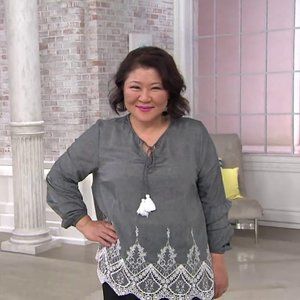 Women's Woven Top w/ Lace Applique & Tassels